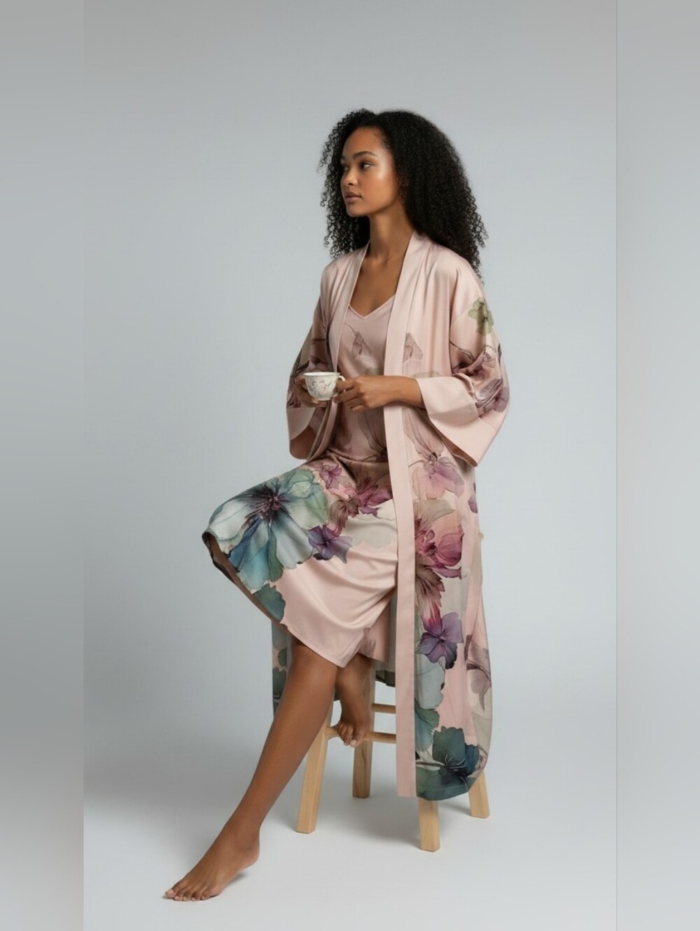 Soma Pink Floral Long Robe & Slip Set Misses Size S/M - Picture 2 of 7